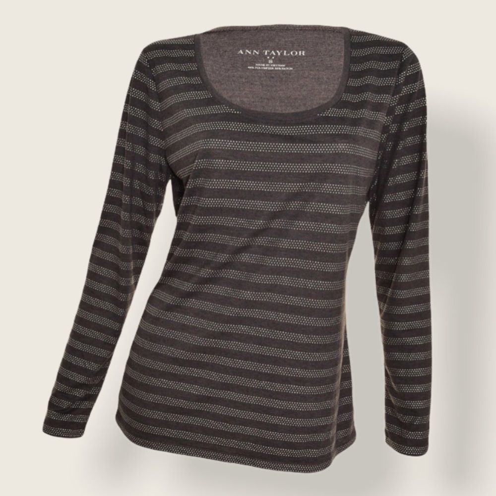 ANN TAYLOR Studded Striped Long Sleeved Tee